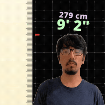Man With Glasses Standing In Front Of Ruler Saying 279 Cm GIF
