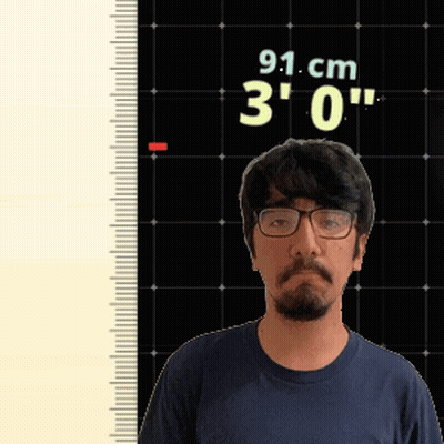 Man With Glasses Standing In Front Of Ruler Saying 9.1 Cm 3 0 GIF