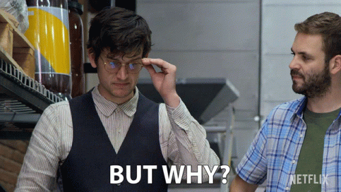 Man With Glasses Standing Next To Another Man Saying But Why GIF