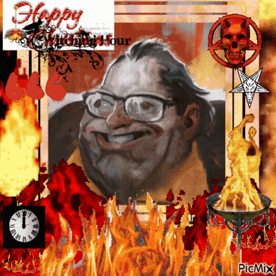 Man With Glasses Surrounded By Flames Happy Witch Hour GIF