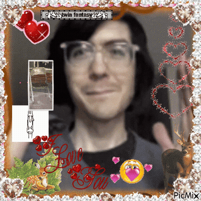 Man With Glasses Surrounded By Hearts Saying Love You GIF