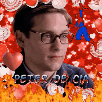 Man With Glasses Surrounded By Hearts Saying Peter De Cia GIF