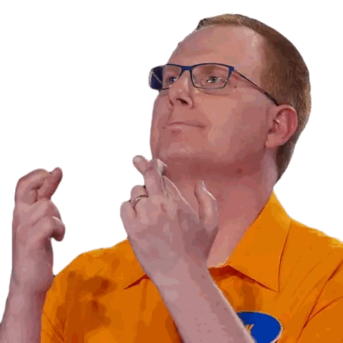 Man With Glasses Yellow Shirt Blue Sticker