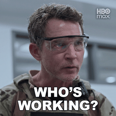 Man With Goggles Saying Who's Working On Screen GIF
