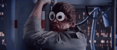 Man With Googly Eyes Hanging From Railing GIF