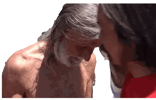 Man With Gray Hair And Beard Looking Down Sticker