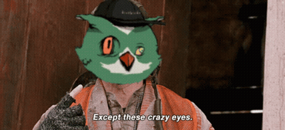 Man With Green Bird On Face Says Except These Crazy Eyes GIF