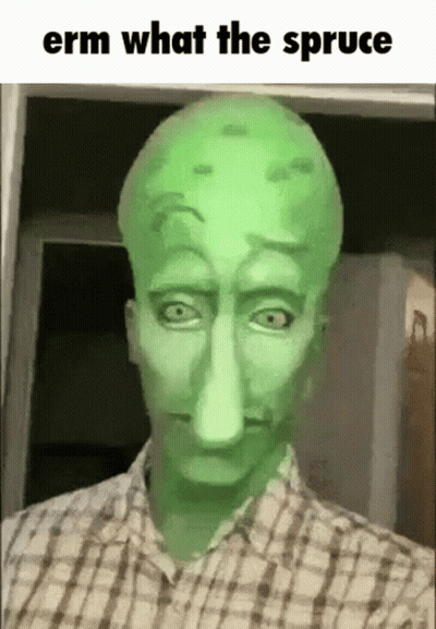 Man With Green Face In Plaid Shirt And Green Head GIF