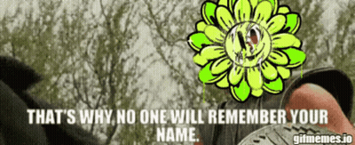 Man With Green Flower Head And Why GIF