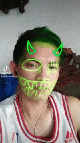 Man With Green Hair And Devil Horns TikTok Account GIF