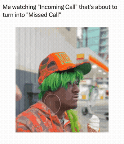 Man With Green Hair And Incoming Call Hat GIF