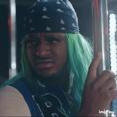 Man With Green Hair Bandana Blue Shirt Letter P GIF
