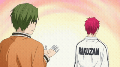 Man With Green Hair Next To Man With Red Hair Rakuzan Shirt GIF