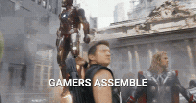 Man With Gun And Gamers Assemble Building GIF
