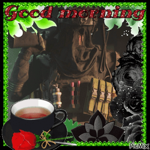 Man With Gun And Tea Cup Good Morning GIF