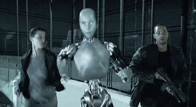 Man With Gun And Woman With Robot GIF