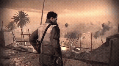 Man With Gun On Back In Field GIF