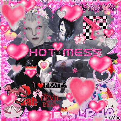 Man With Gun Pink Hearts Saying Hot Mess GIF