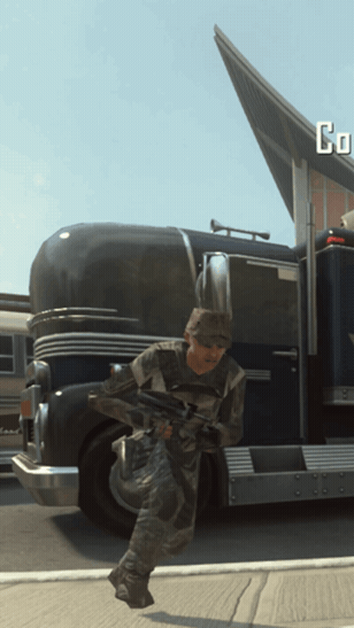 Man With Gun Running In Front Of Truck Saying Go GIF