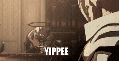 Man With Halo Sitting At Table Yippee GIF