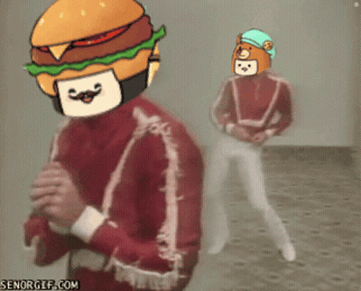 Man With Hamburger On Head Next To Man With Teddy Bear GIF