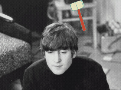 Man With Hammer On Head Looks At Camera GIF