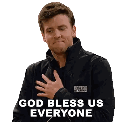 Man With Hand On Chest God Bless Us Everyone Sticker