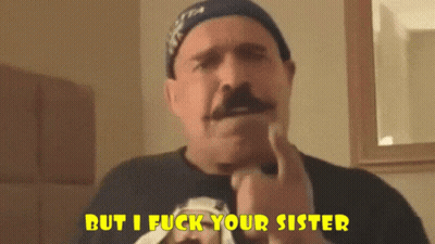Man With Hat And Mustache Saying But I Fuck Your Sister GIF