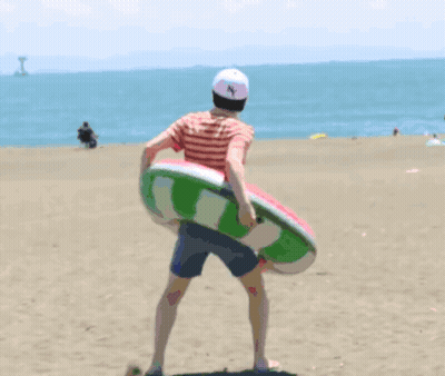 Man With Hat N Holding Watermelon Float GIF