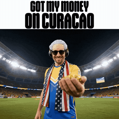 Man With Headphones And American Flag Scarf Holding Gold Coin In Front Of Stadium Saying Got My Money GIF