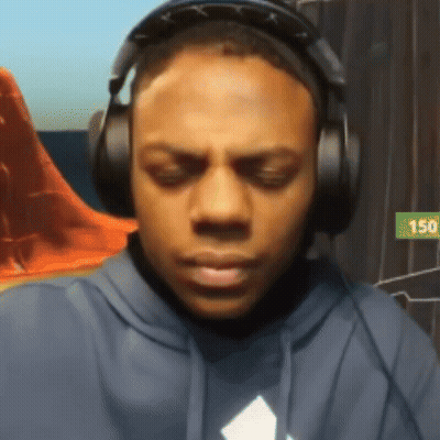 Man With Headphones And Blue Hoodie Holding 150 Sign GIF
