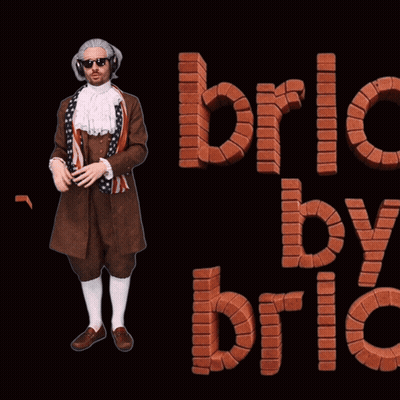 Man With Headphones And Brick By Brick Sign GIF