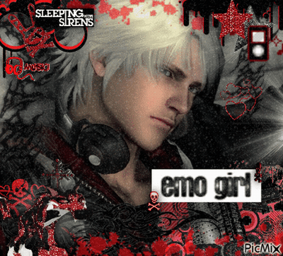 Man With Headphones And Emo Girl Text GIF