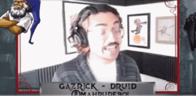 Man With Headphones And Gazrick Druid Sign GIF