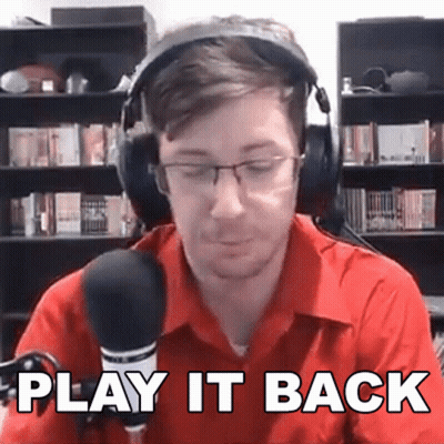 Man With Headphones And Glasses At Microphone Saying Play It Back GIF
