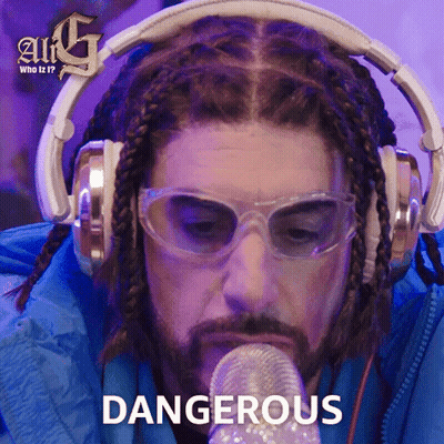 Man With Headphones And Glasses Holding Microphone Says Dangerous GIF