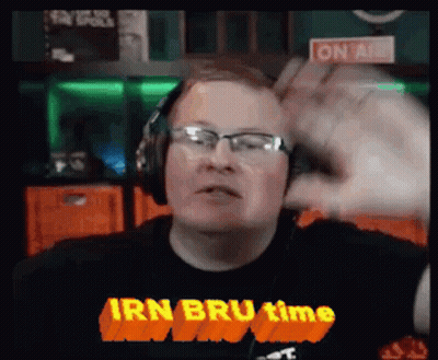 Man With Headphones And Glasses Saying Irn Bru Time GIF