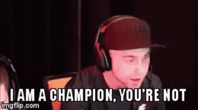 Man With Headphones And Hat Saying I Am A Champion You're Not GIF