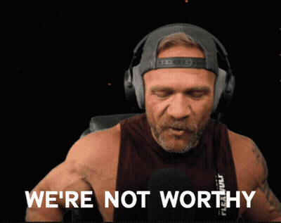 Man With Headphones And Hat Says We're Not Worthy GIF