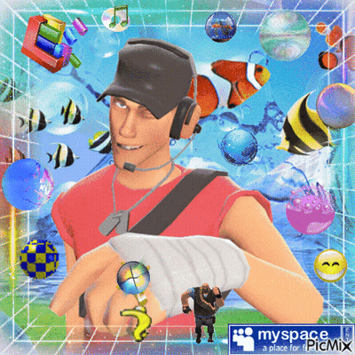 Man With Headphones And Myspace Sign GIF