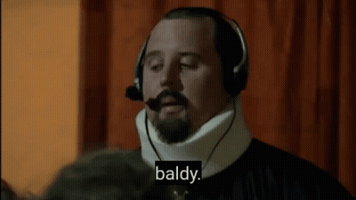 Man With Headphones And Neck Brace Says Baldy GIF