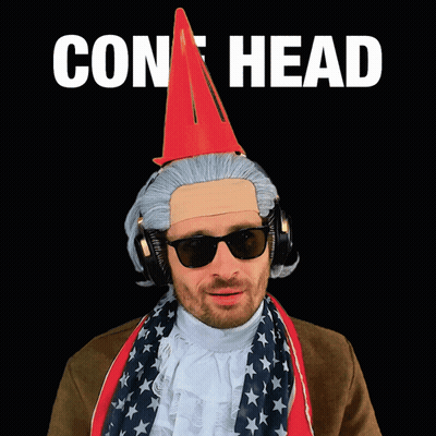 Man With Headphones And Red Cone Saying Con Head GIF