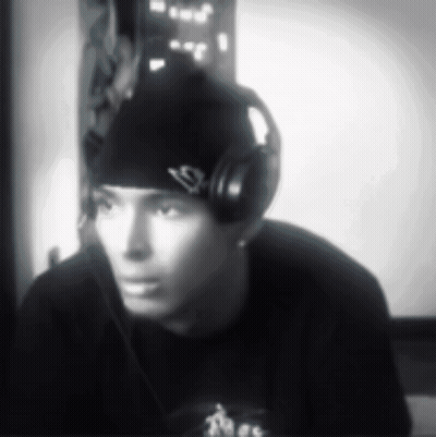 Man With Headphones And S Beanie Black And White GIF