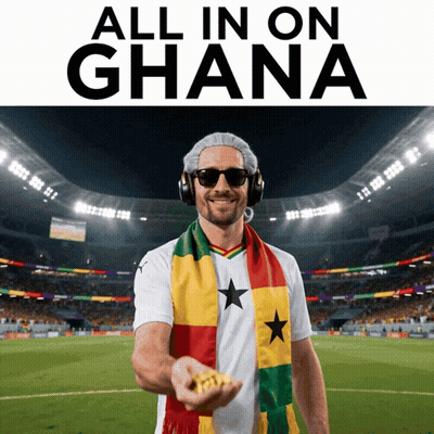 Man With Headphones And Scarf At Soccer Field All In On Ghana GIF
