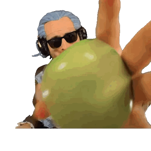Man With Headphones And Sunglasses Blowing Green Balloon Sticker