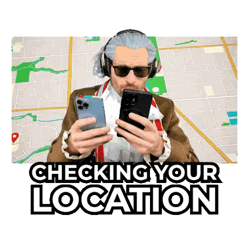 Man With Headphones And Sunglasses Checking Location Sticker