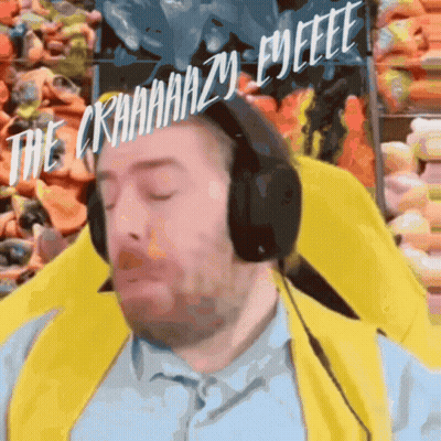 Man With Headphones And Yellow Vest Says Crahhhhzy Eyeeeee GIF