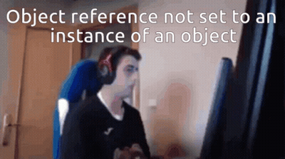 Man With Headphones At Computer Saying Object Reference Not Set GIF