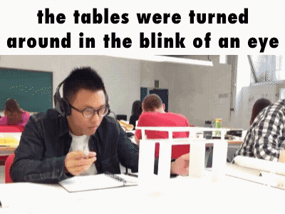 Man With Headphones At Desk The Tables Were Turned Around In The Blink Of An Eye GIF