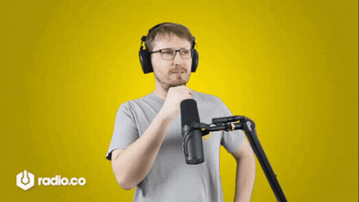 Man With Headphones At Microphone With Radio.co Logo GIF